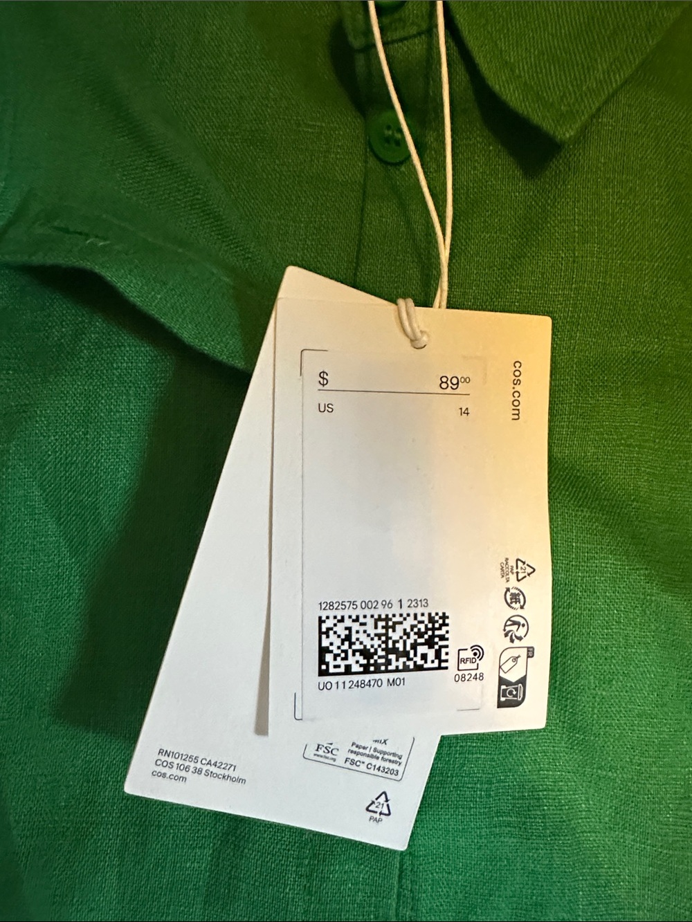 COS Emerald Green Short-Sleeve Button-Down Shirt - Picture 2 of 2